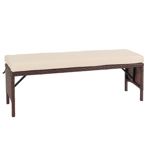 Mendler Poly-Rattan Sitzbank HWC-G16, Gartenbank Rattanbank, Gastronomie 112cm - braun, Kissen Creme