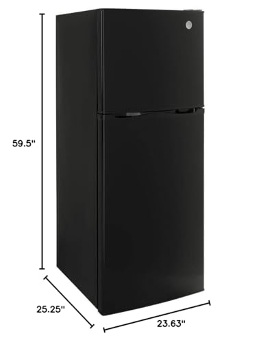 GE GPV10FGNBB 24" Top Freezer Refrigerator with 9.93 cu. ft. Capacity 12V DC Power Only LED Lighting and Adjustable Spillproof Glass Shelves in Black - Image 4