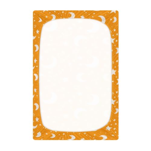 Image of Crib Sheet Breathable Soft Crib Mattress Sheet for Baby Toddler Boys Girls Fitted Pack n Play Crib Sheet Fit Standard Crib Mattress 52 x 28 Inch Orange Crescent Sun Stars