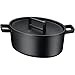 Produktbild WMF Flavour Bräter oval 34 x 28 cm, Gusseisen Bräter Induktion, Gusseisen-Kochgeschirr, emailliert, Gusseisen Topf, Gussdeckel, Schmortopf, Deckel mit Kondensationsnoppen, moderne Eleganz, schwarz