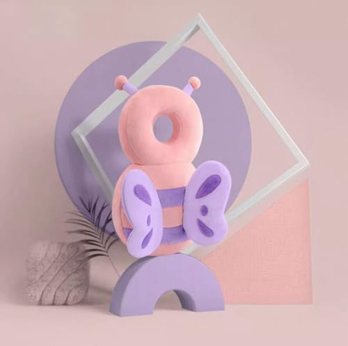 Babiespheres - Bolsa de cojín anticaída para bebé, diseño de mariposa rosa, protector de cabeza y espalda ajustable 4 – 24 meses | Almohada de seguridad suave y ligera, bolsa de transporte +