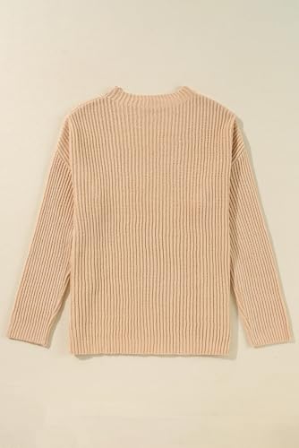 Women's Apricot Cable Knit Drop Shoulder Sweater with Side Slits4