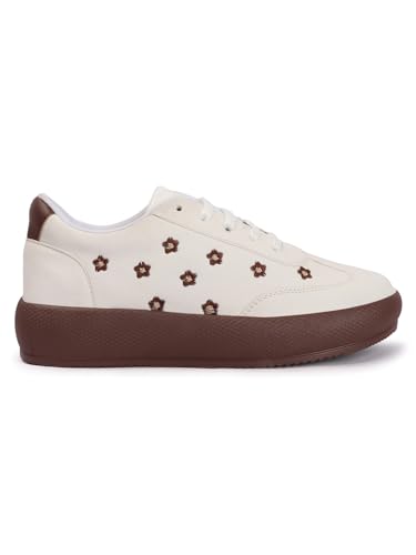 Image of TRYME Floral Platform Sneakers for Women | Lightweight Lace-Up Casual Shoes for College, Travel