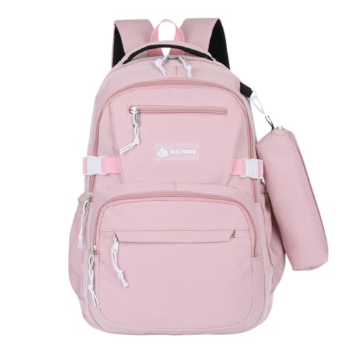 Mochila Escolar Grande Impermeável Bolsa Reforçada Com Bolso Antifurto e Divisória Para Notebook Acompanha Estojo Feminina Masculina Trabalho Faculdade Adulto Infantil Juvenil Adolescente (Rosa)