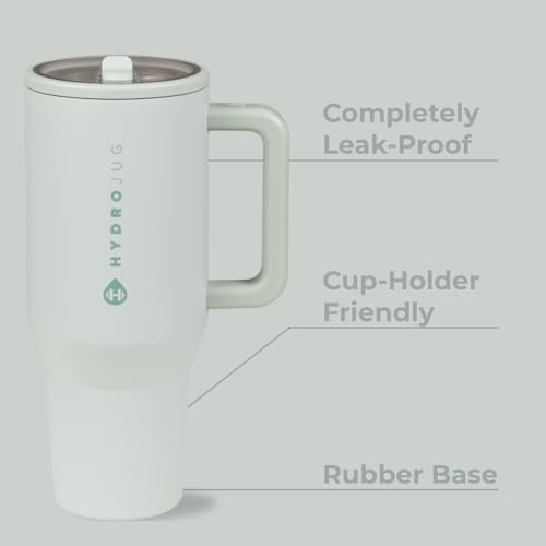 Image of HydroJug Traveler - 40 oz Water Bottle with Handle & Flip Straw - Fits in Cup Holder, Leak Resistant Tumbler-Reusable Insulated Stainless Steel & Rubber Base - Gifts for Women & Men, Cloud