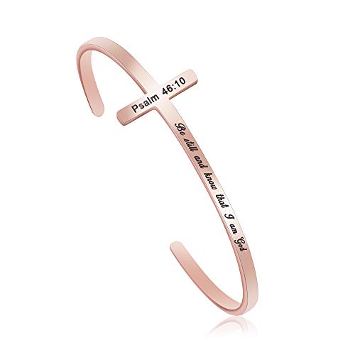 Be Still And Know That I Am God Psalm 46:10 Religious Rose Gold Bracelets For Women Girls Christian Cross Cuff Baptism Faith Bible Verse Jewelry Christmas Birthday Gift #TOP3