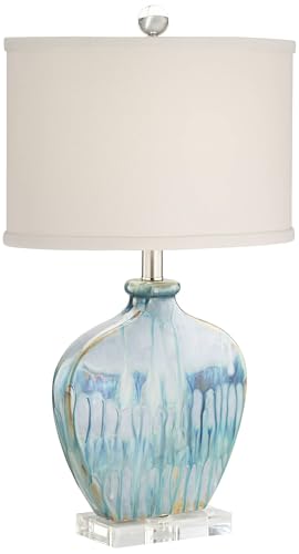 Possini Euro Design Mia Coastal Modern Style Table Lamps 25" High Set of 2 Ceramic Blue Drip Off White Shade Decor for Living Room Bedroom Beach House Bedside Nightstand (Colors May Vary) - Image 5