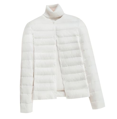 Plumas Ligeros Mujer Chaqueta Plumifero Ultraligero Mujer Abrigo Plumas Plumon Mujer Acolchado Plumífero Ultraligero Mujer Plumiferos Ligero Cazadora Plumas Mujer Puffer Down Jacket Women Blanco M