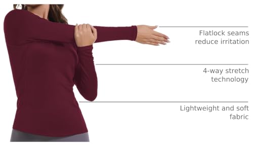 Image of Womens Long Sleeve Compression Shirts Sun Protection Workout Underscrubs | UPF 50+ breathable UV SPF rash guard, Moisture wicking dry fit cooling undershirt, Snug stretch tops for gym & daily wear