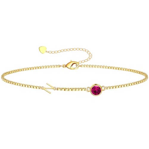 Image of Birthstone Bracelets for Women, Initial Bracelet Teen Stocking Stuffers Birthday Gifts for Teen Girls Initial Bracelet Trendy Letter A-Z Dainty Bracelet 21st 30th Mom Birthday Gift Birthstone Jewelry