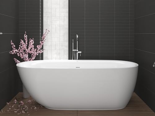 ANZZI Freestanding Bathtub 67 in Acrylic Glossy White Flat Bottom Soaking Tub, Ami Series One-Piece...