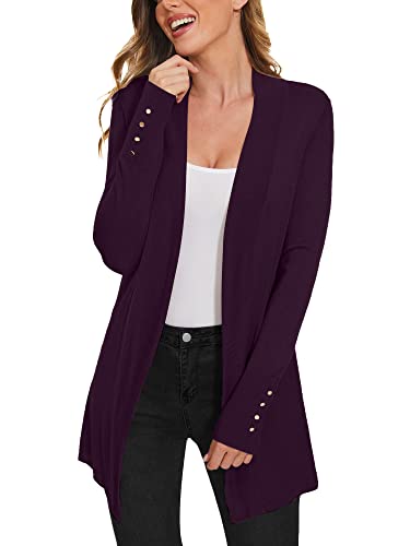Image of Women Long Knit Cardigan Lightweight Open Front Sweaters | Capsule Wardrobe for Women, Relaxed fit, Buttoned Ribbed cuffs, Dressy Business Casual , for spring early fall office work