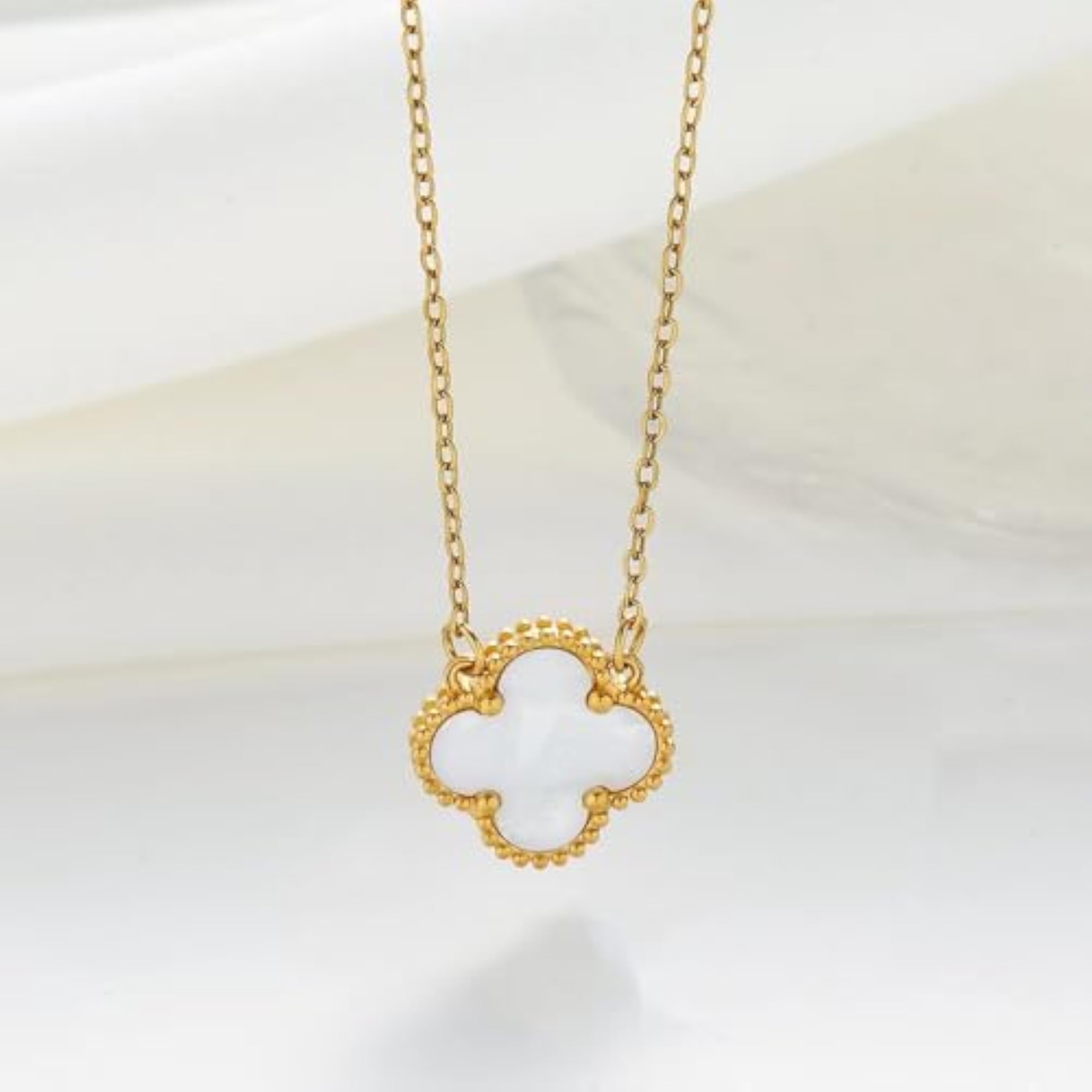 Anti Tarnish Stylish Clover Ring Earrings Bracelet Chain Pendant Combo Set