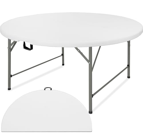 JALANCY 6 FT Round Folding Tables with Carrying Handle 72 inch Heavy Duty Portable Plastic Commercial Table Steel Legs for Party Dining Wedding Events Picnic Indoor Outdoor (White 1 Pack)