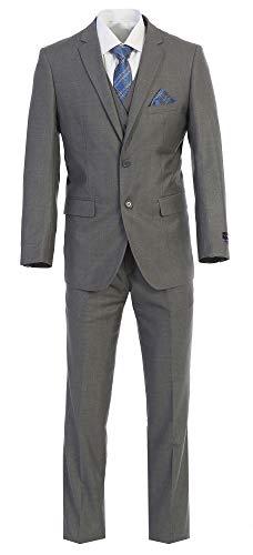 Elegant Men's Modern Fit Three Piece Two Button Suit - Many Colors (62 Long, Gray)