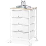 SYKIARIOL Utility Cart with 4 Drawers, Multipurpose Rolling Storage Cart with 4 Drawers and 2 Lockable Wheels, 4-Tier Rolling Storage Cart Organizer for Home Office Dorm, Bright White