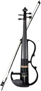 Solid Wood Electric Silent Violin, 4/4 Set, Chin Pad, Ebony Accessories, Hard Case, Extra Strings, Audio Cable, Rosin, Bow, Beginner Black