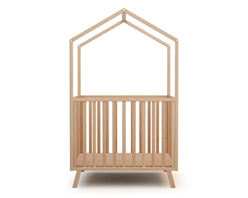 AT4 - Parc bébé évolutif cabane en bois CONFORT Hêtre Verni 100 x 100 cm|Fond réglable 3 niveaux