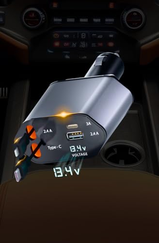 Retractable Fast Car Charger 100W for CarPlay, 4-in-1 Car Charger