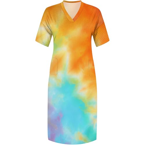 Image of SUZONANA Plus Size Dresses for Curvy Women Maxi Dress Tie Dye Oversized Summer Outfits Short Sleeve Long Casual Sundresses 5XL
