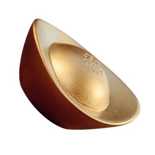 INOOMP Adorno Mini Lingote de Riqueza de Latón Dorado Auspicioso para Decoración de Hogar y Oficina, Amuleto Chino Suerte y Prosperidad, Figura de 1 Pieza Adecuado para Sala y Escritorio