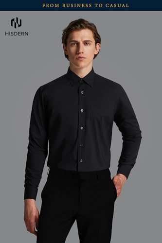 Image of HISDERN Mens Dress Shirts Long Sleeve Button Down Casual Shirts for Men Inner Contrast Formal Business Tuxedo Wedding Shirt