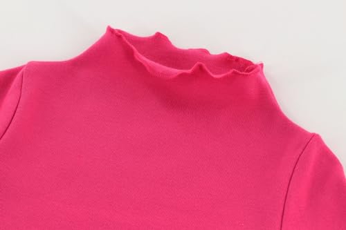 Image of Girls Lettuce Edge Trim Mock Neck Long Sleeve Slim Fit T-Shirt Tops Lightweight Knit Tee
