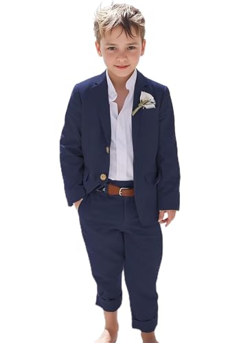 Toddle Tuxedo Linen Suit for Boys Dress Clothes Navy Casual