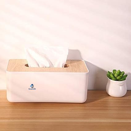 KRUPANIDHI 1pc Rectangle Shape Wooden Cover Plastic Tissue Box Holder Paper Napkin Holder Case Tissue Holder Dispenser Organizer 2