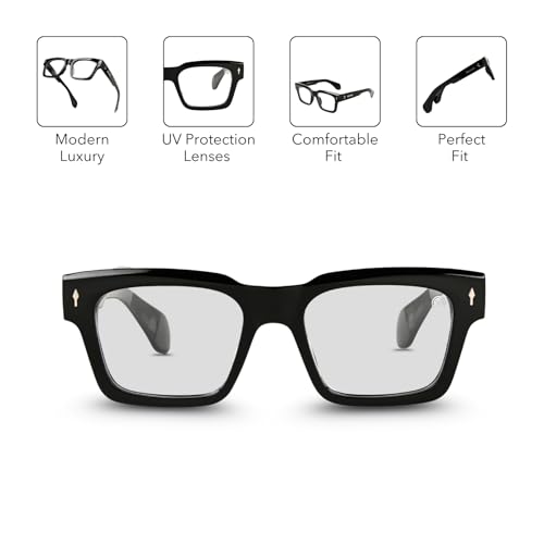 Image of MOONX Hydra S7 UV Protected Rectangular Sunglasses for Men & Women | Black PC Frame | Transparent Lens | Stylish Unisex Eyewear for Driving, Travel & Casual Outings