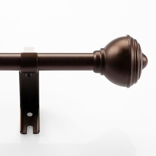 Image of Deco Window 2 Pc Extendable Curtain Rod for Doors & Windows, 16mm Diameter, 28 inch-48 inch Adjustable Length, Iron Telescopic Rod with Round Finials, Brown Oil Rubbed
