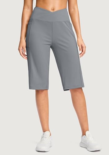 G Gradual Bermuda feminina de 35,5 cm, comprimento até o joelho, cintura alta, atlética, com bolsos,