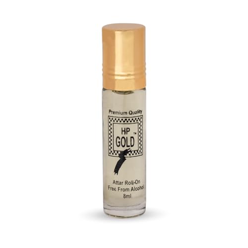 Image of HP Gold Attar Roll-On Perfume, 8 ml, Non-Alcoholic, Long-Lasting Amber Fragrance for Men