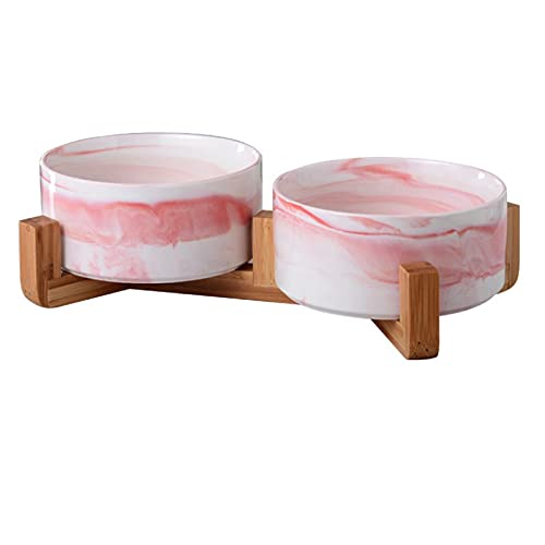 doppie ciotole in ceramica per cani medi da 15.5cm l'una in bambù, 2x850ml rialzate e sollevate da terra con base antiscivolo (DOPPIE 15.5 CM, MARMO ROSA)