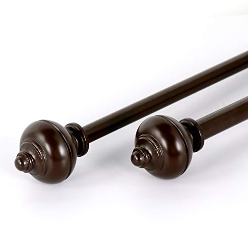 BOBOMOMO 2 Pack Adjustable Curtain Rod 3/4" Single Window Rod 28"-48" with Twisting Finials Brown Drapery Rod of Window Treatment (Brown, 28-48) - Thumbnail 2