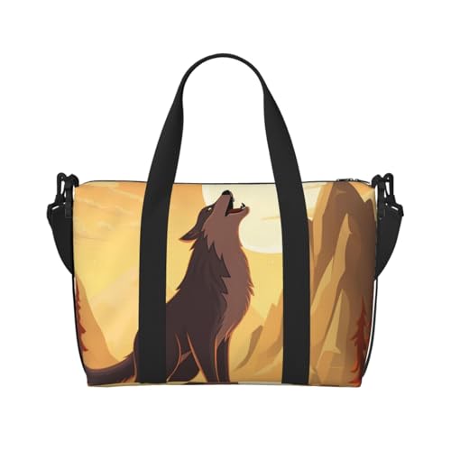 Travel Duffel Bag for Women, Large Shoulder Weekender Overnight Bag, Sport Gym Bag for Men, Carry On Tote Bags, Wolf Luggage Bag for Travel Essentials