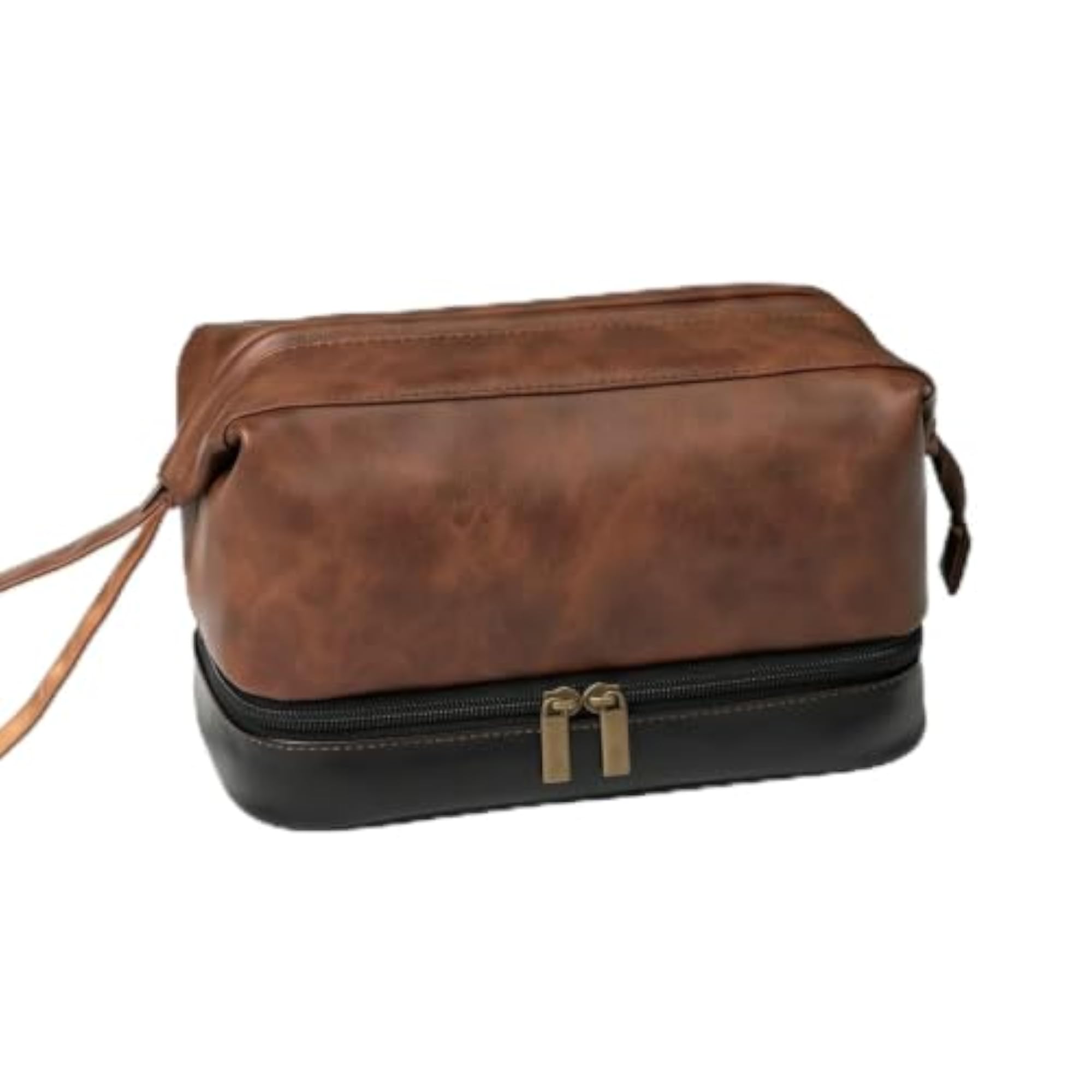 Zippered PU Leather Toiletry Bag with Multiple Compartments