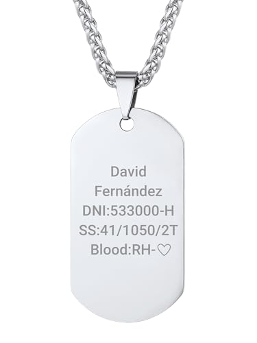 PROSTEEL Grabar Chapa Militar chapas de identificación Tipo Militar Colgante Dog Tag Tono Plata