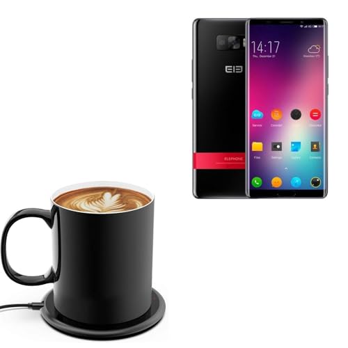 BoxWave Charger Compatible with Elephone P11 3D - HottieMug with Wireless PowerDisc Charger (15W), Qi Mug Warmer Coffee Desktop - Jet Black