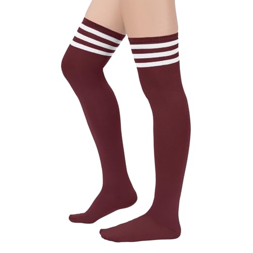 Image of Century Star 3 Pairs Thigh High Socks for Women Over the Knee High Socks Triple Stripe Long Stockings Thigh Highs Leg Warmer