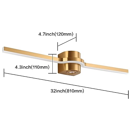 Image of SOLFART Bathroom Light Fixtures 32 Inch Dimmable Bathroom Lights Brushed Bronze Vanity Lights for Bath LED Modern Wall Light D