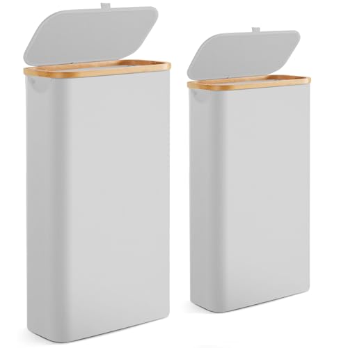 Slim Laundry Hamper with Lid by Fiona's magic, 63L Narrow Laundry Basket with Removable Bag, Grey Collapsible Dirty Clothes Basket, Thin Tall Storage Basket for Bathroom, Bedroom (Gray 2Pack)