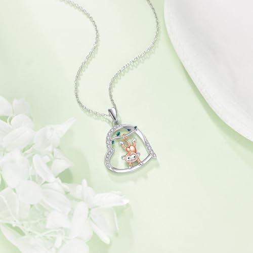Image of Heart Necklace 925 Sterling Silver Animal Pendant Cute Heart Jewelry Gifts for Women Animal Lover
