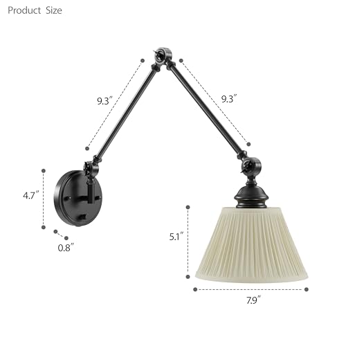 Image of Plug in Wall Sconce, Black Adjustable Swing Arm Wall Lamp, 1 Pack
