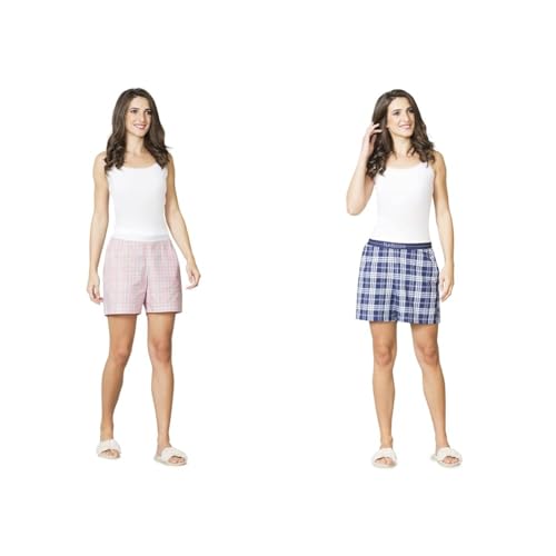 Image of Van Heusen Women's Checkered & Plush Back Elasticized Waistband Lounge Shorts - Available in Pack of 1 & 2