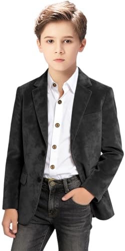 Black Suede Blazer for Boys Spring Faux Leather Jacket for Kids Fashion Outerwear Boy Sport Coat for School Size 5