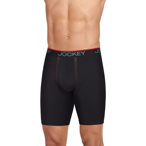 Jockey Men's Underwear Chafe Proof Pouch Microfiber 8.5" Long Leg Boxer Brief - 3 Pack, Black, 2XL2