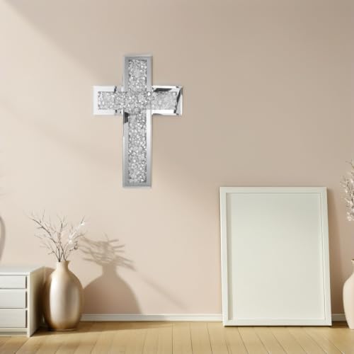 Cruz de madera y vidrio decorativa de pared PRETYZOOM vintage plata para salón 8