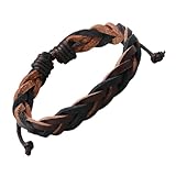 COOLHIYA Pulsera de Cuero Trenzada para Hombre, Estilo Simple y Elegante, Ajustable para Días Obsequios y Aniversarios, Diseño Artesanal y Vintage