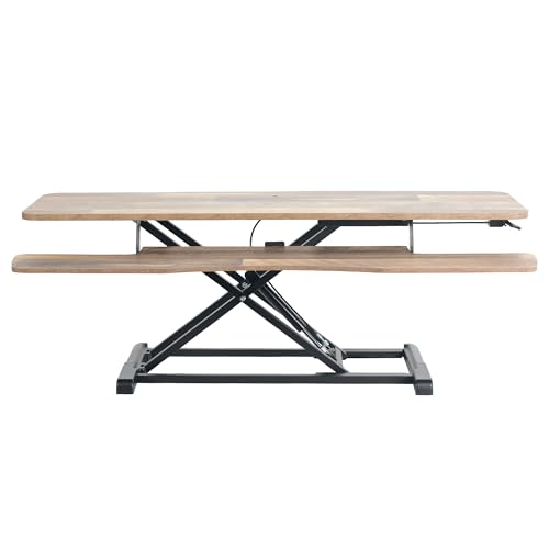 Image of VIVO 42 inch Desk Converter, K Series, Height Adjustable Sit to Stand Riser, Dual Monitor and Laptop Workstation with Wide Keyboard Tray, Reclaimed Wood Top, Black Frame, DESK-V042KP